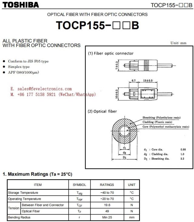 Specification of TOCP155 TOCP 155 Toshiba Optical Fiber Cable