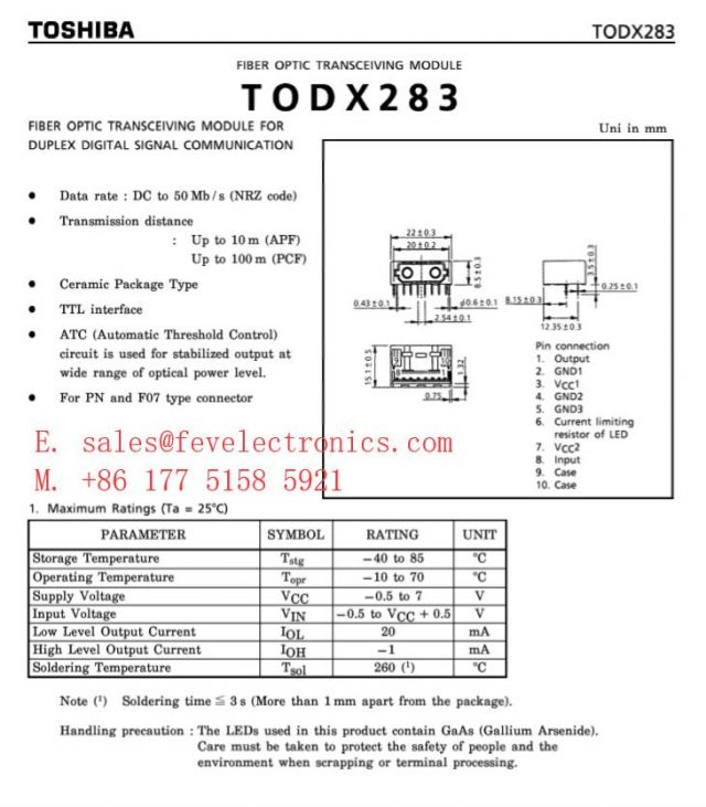 datasheet and specification of TODX283 TOSHIBA