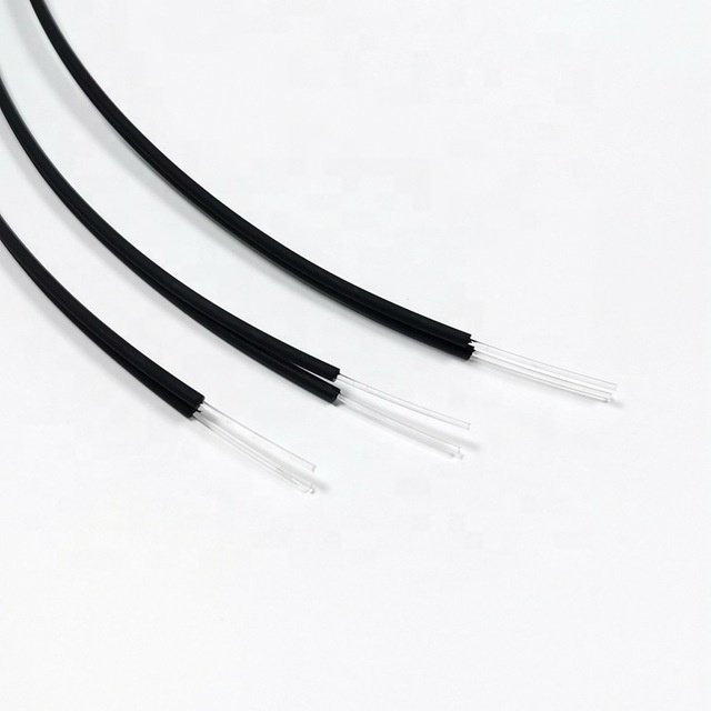 Black PE figure-8 POF cable ends stripped back to show clear PMMA fibers