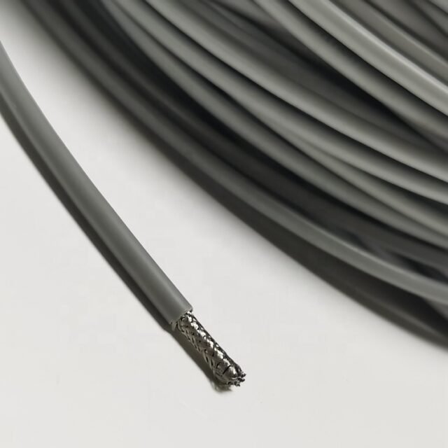Detail of grey PVC armoured POF cable