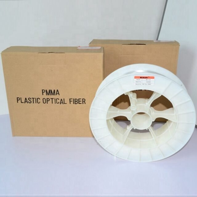 Asahi Kasei TB-500 0.5mm PMMA plastic optical fiber reel next to PMMA PLASTIC OPTICAL FIBER carton