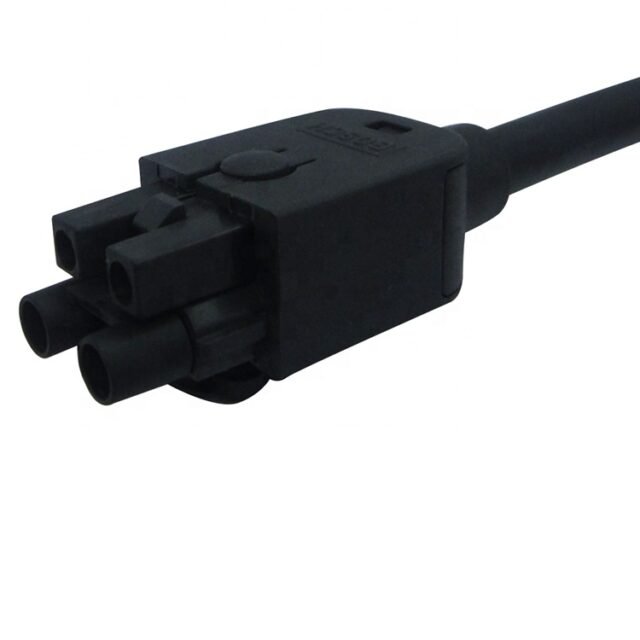 Black 4-port LBB 4417/00 end connector on LBB 4416 cable, showing 2 POF and 2 copper ports