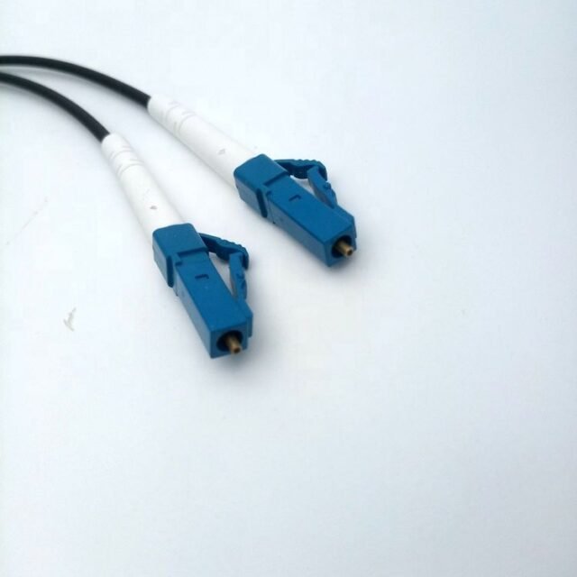Detail of black LC-LC fiber patch cord