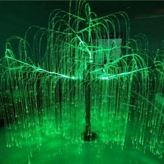 Green glowing fiber optic willow tree