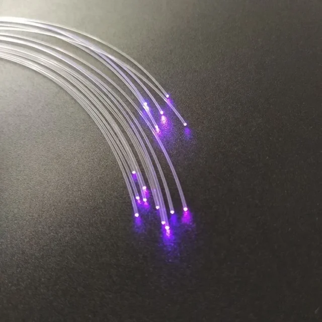 Cut end-glow POF strands lit RGB