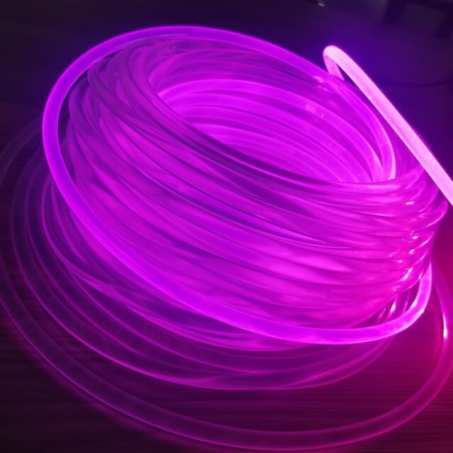 Side glow fiber bundle glowing blue