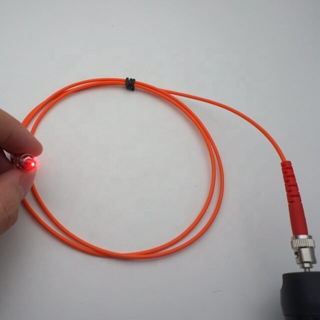 Orange HCS200/230um simplex jumper with ST connector glowing red