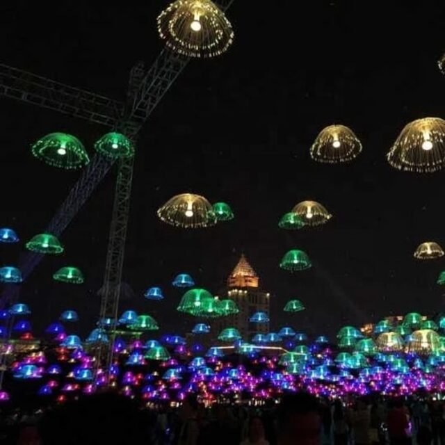 Lit jellyfish fiber optic decorative light