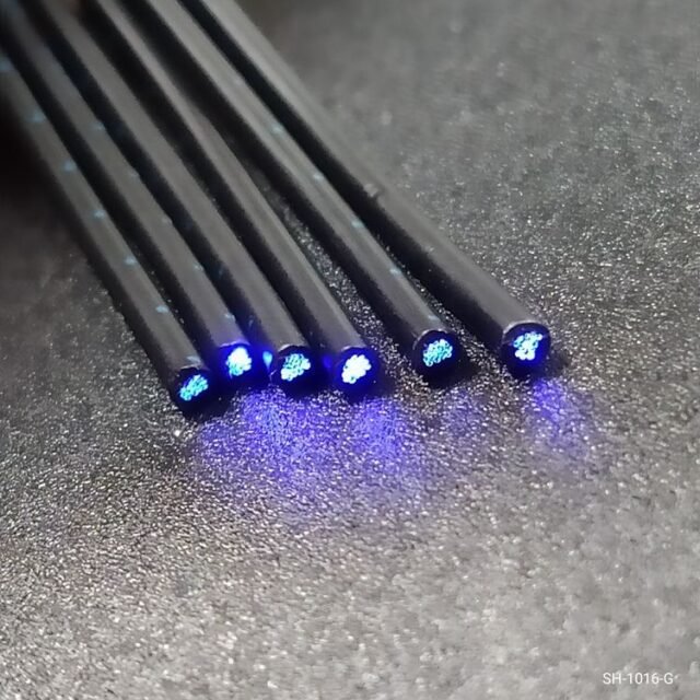 Bundle POF cables with blue light at the cut ends (photo annotated SH-1016-G grade representative)