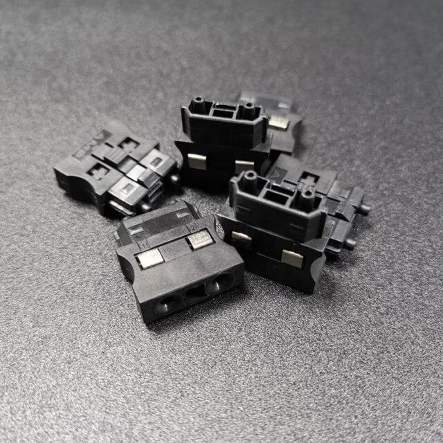 Black duplex POF connector angle view