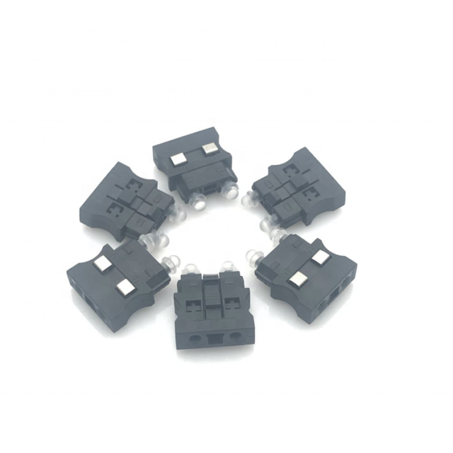 Duplex F07-style POF connector close-up