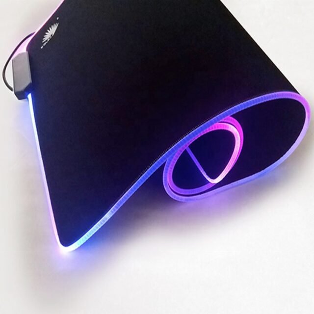 RGB mouse pad with glowing blue-purple side-glow fiber edge