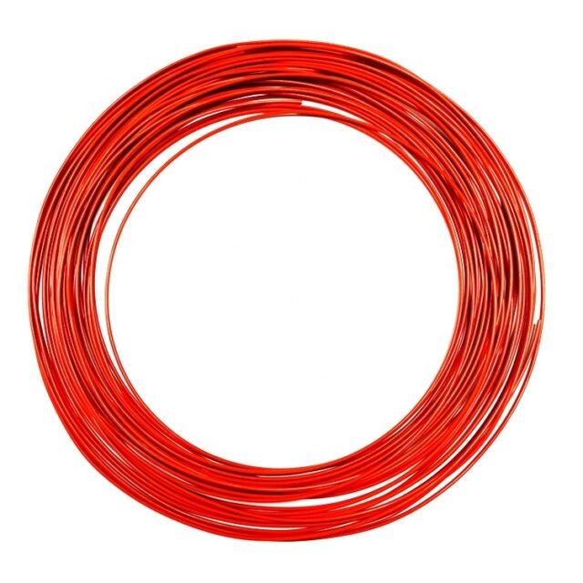 Coil of orange automotive POF cable on white background