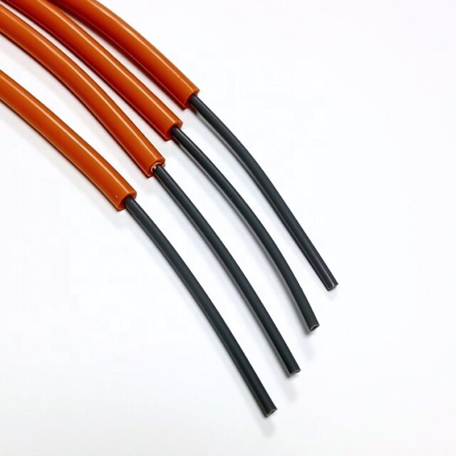 Orange PVC-protected 1.0mm POF cables with black inner cable exposed at the ends
