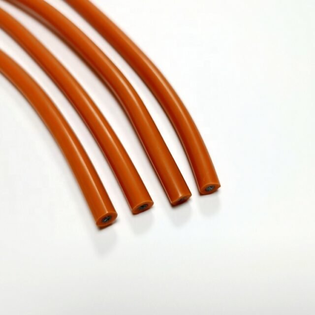 Detail of orange 1.0mm POF cable with 5mm protection jacket