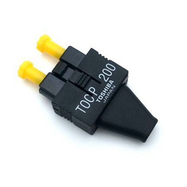 TOCP 200 duplex connector face view, black housing