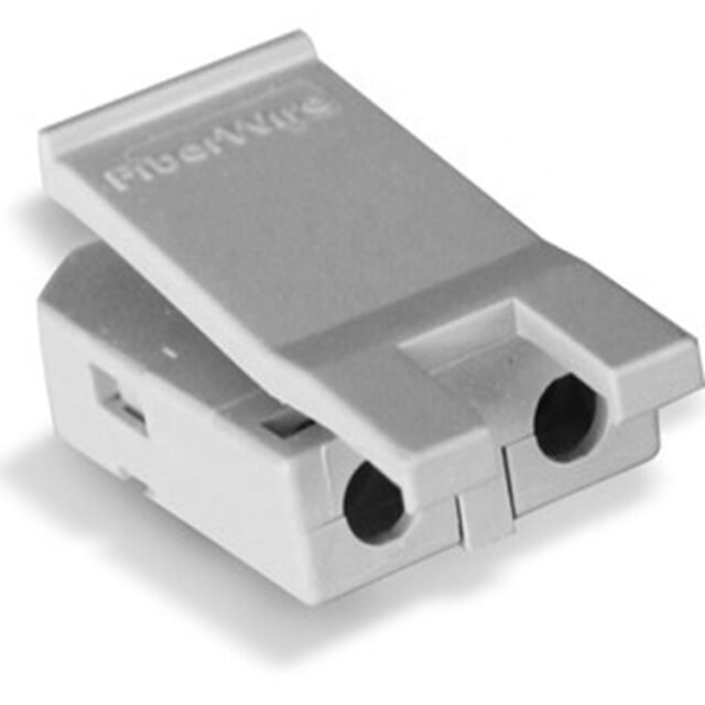 Gray V-pin HPCS duplex POF connector, 'FiberWire' embossed housing
