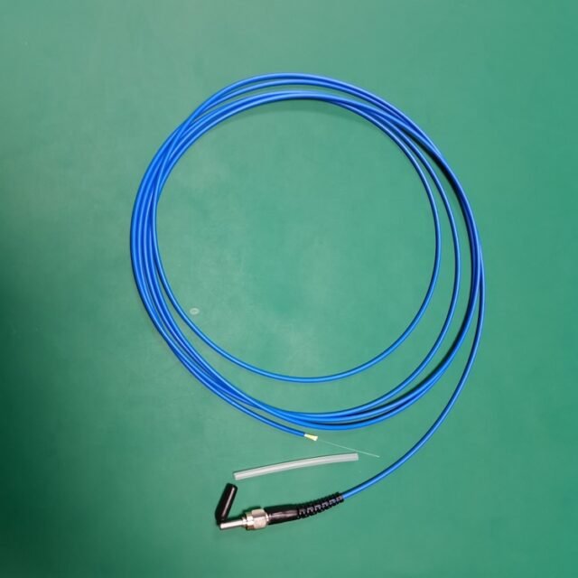 Detail of blue SMA905 POF pigtail connector