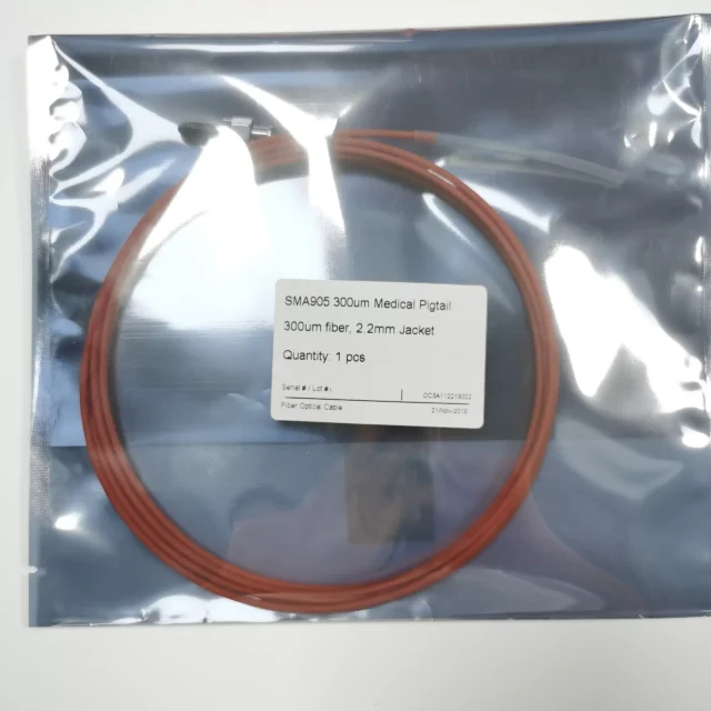 Sealed SMA905 300um medical pigtail in anti-static bag