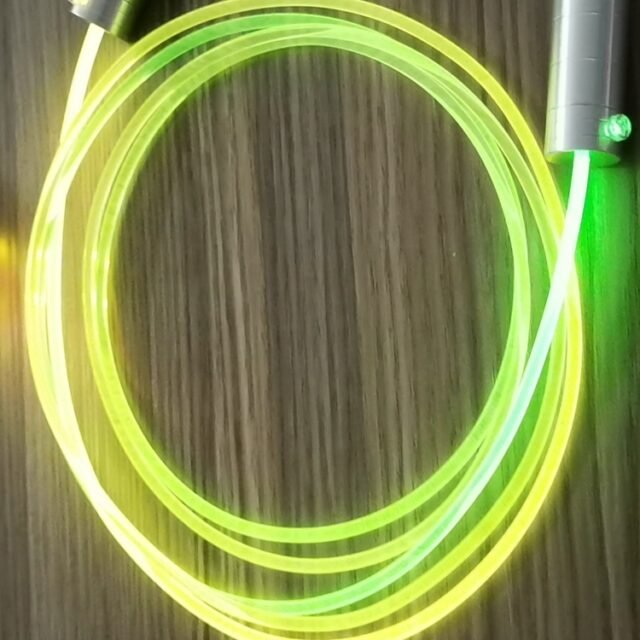 Side glow fiber glowing blue