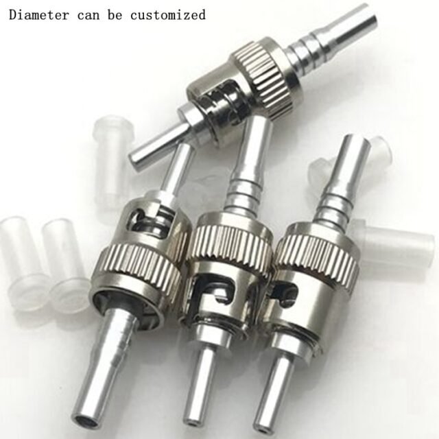 Assembled ST connector showing knurled coupling nut