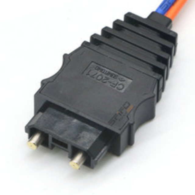 Sumitomo CF-series JIS F07 duplex PCF connector, blue/orange tail, SF/PD marking