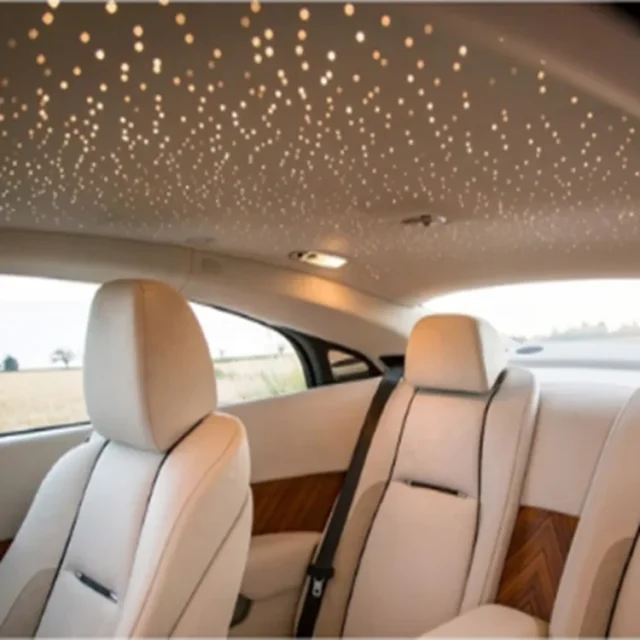 Car interior headliner lit as a starry sky with PMMA end-glow fibre